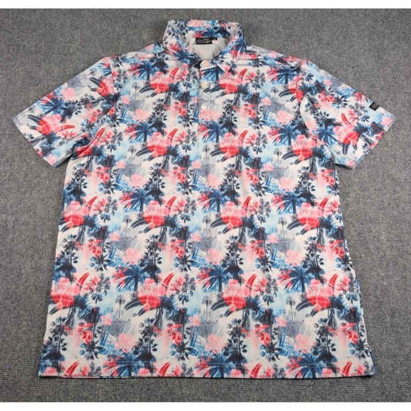 Sunday Swagger Polo Shirt Mens XL Floral Hawaiian AOP Golf Performance - Picture 2 of 7